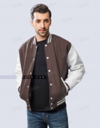 Brown and White Letterman Jacket