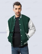 Green and White Varsity Jacket Wool Leather