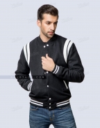 Premium Black Varsity Jacket With White Shoulder Inserts Casual