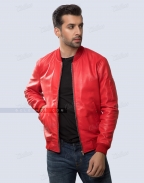 Red Sheep Leather Bomber Jacket Casual