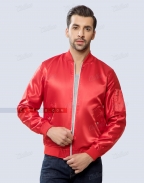 Red Satin Bomber Jacket mens Zipper