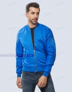 Royal Blue Nylon Bomber Jacket Casual