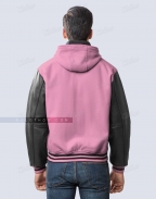 Baby Pink Letterman Jacket With Hood