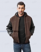 Black Brown Hooded Letterman Jacket