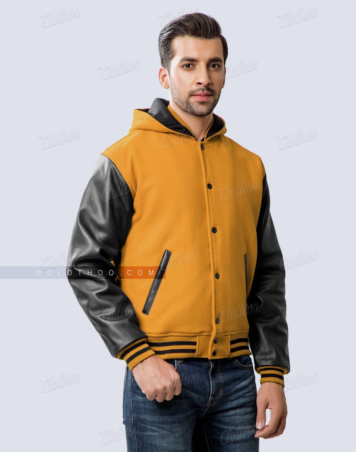 Black Gold Letterman Jacket Hood