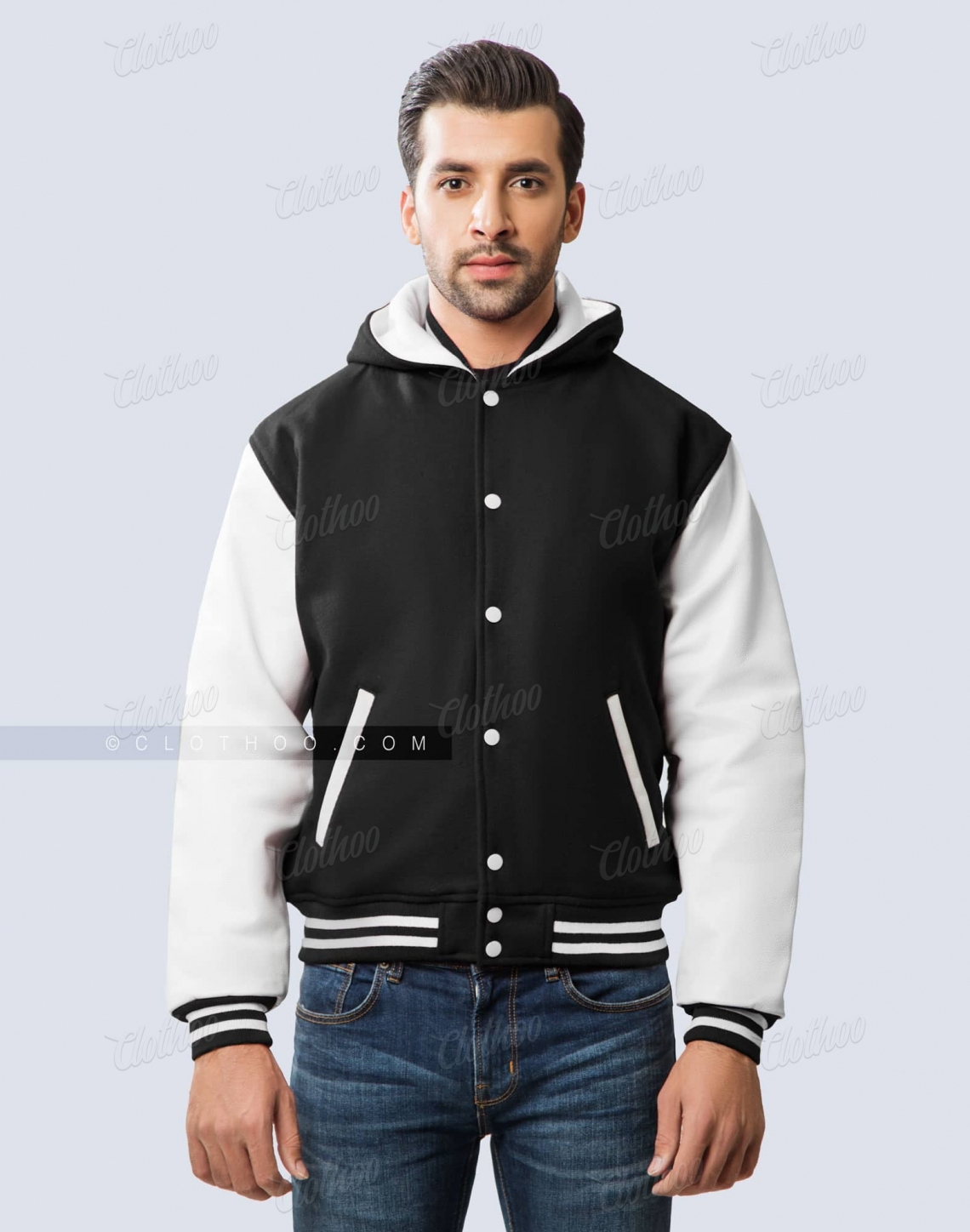 Black Hooded Varsity Jacket