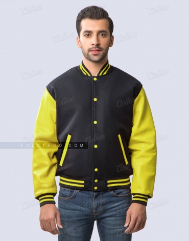 Black Wool and Yellow Leather Sleeves Letterman Jacket