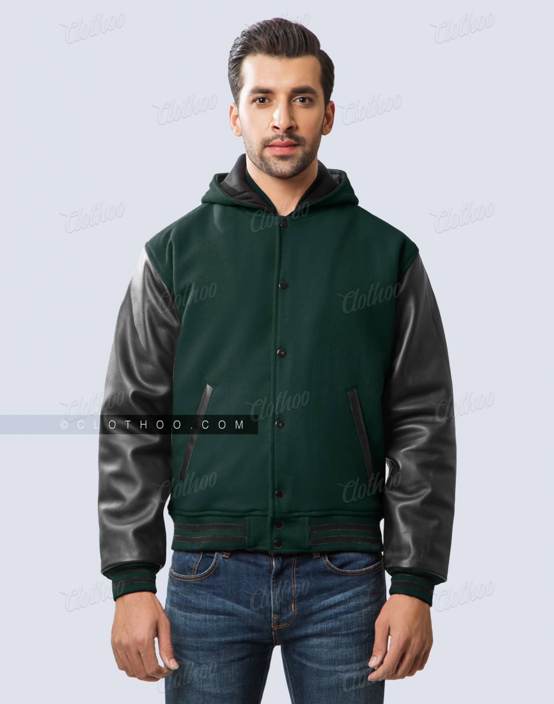 Dark Green Varsity Jacket With Hood