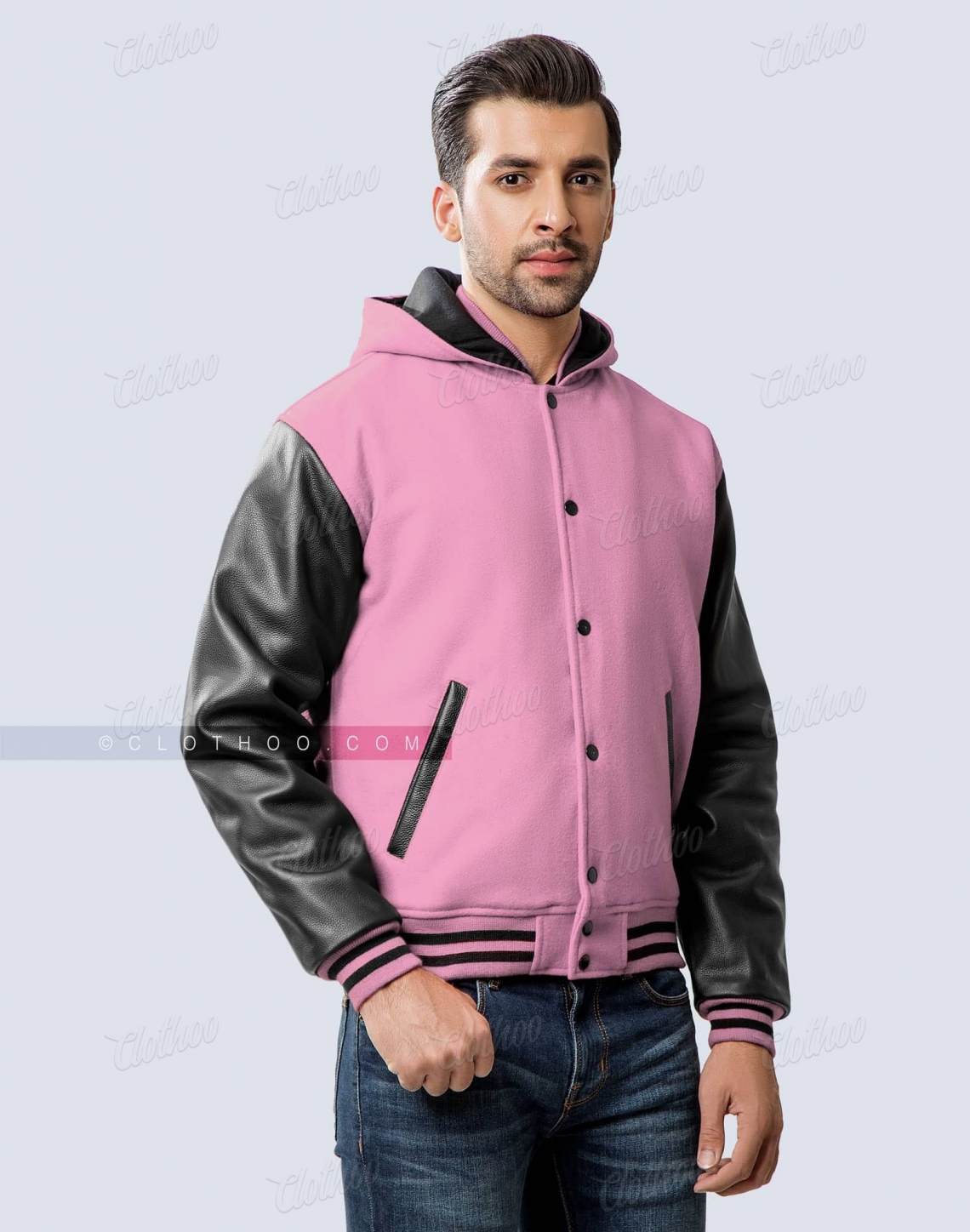 Hooded Pink Black Letter Jacket Girls