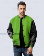 Kelly Green Letterman Jacket with Black Leather Sleeves
