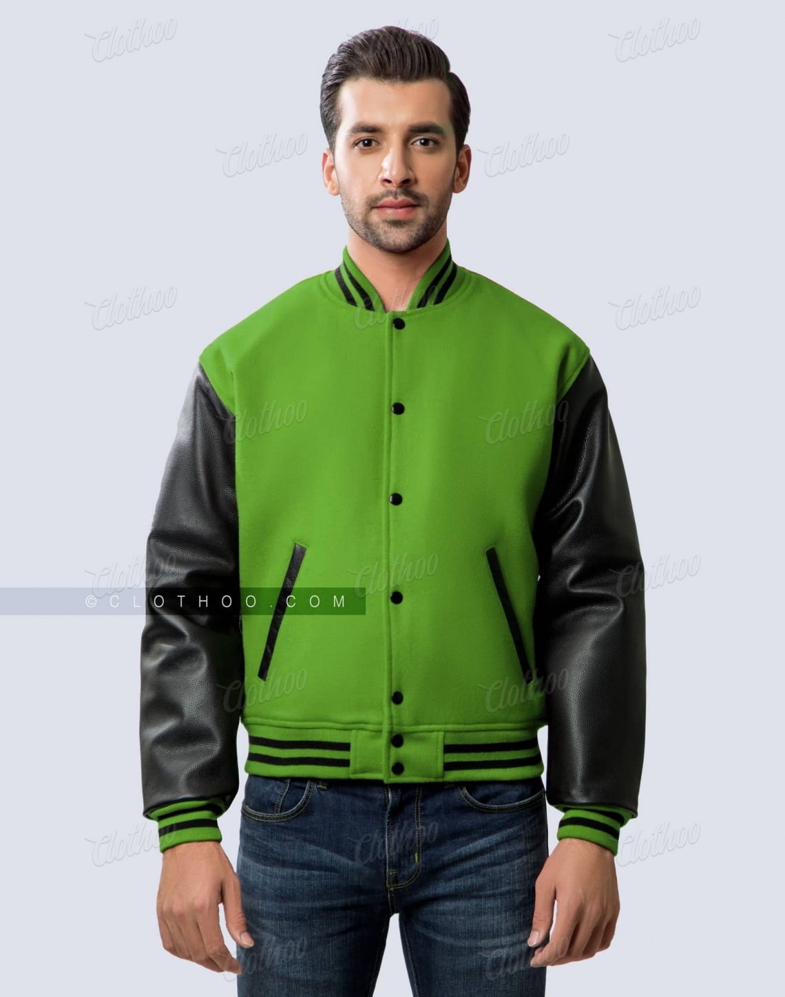 Kelly Green Letterman Jacket with Leather Sleeves