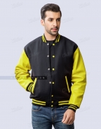 Black & Yellow Varsity Jacket in Wool and Leather
