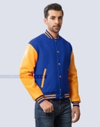 Royal Blue Wool Body Athletic Gold Leather Sleeves Varsity Jacket Riverdale