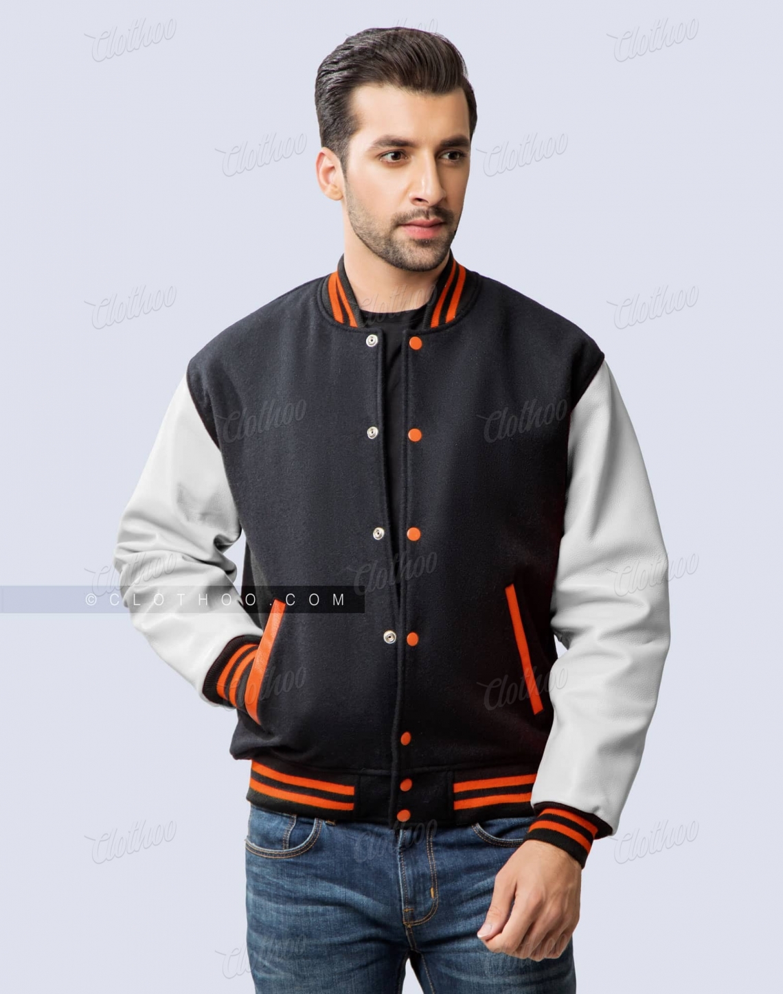 Black & White Leather Sleeves University Letterman Jacket