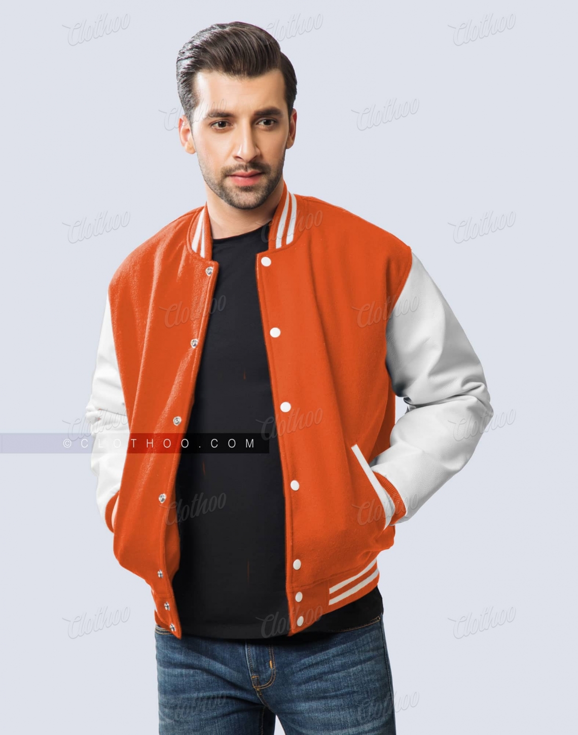 Orange Wool Body White Leather Sleeves Letterman Jacket Clemson University