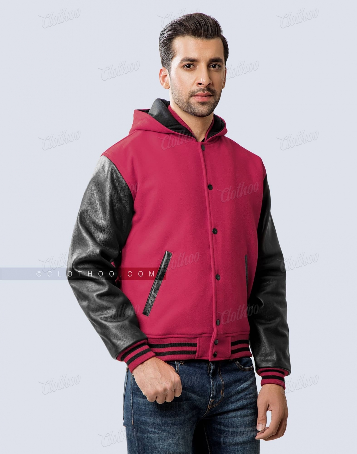 Varsity Jacket With Hood Pink Black