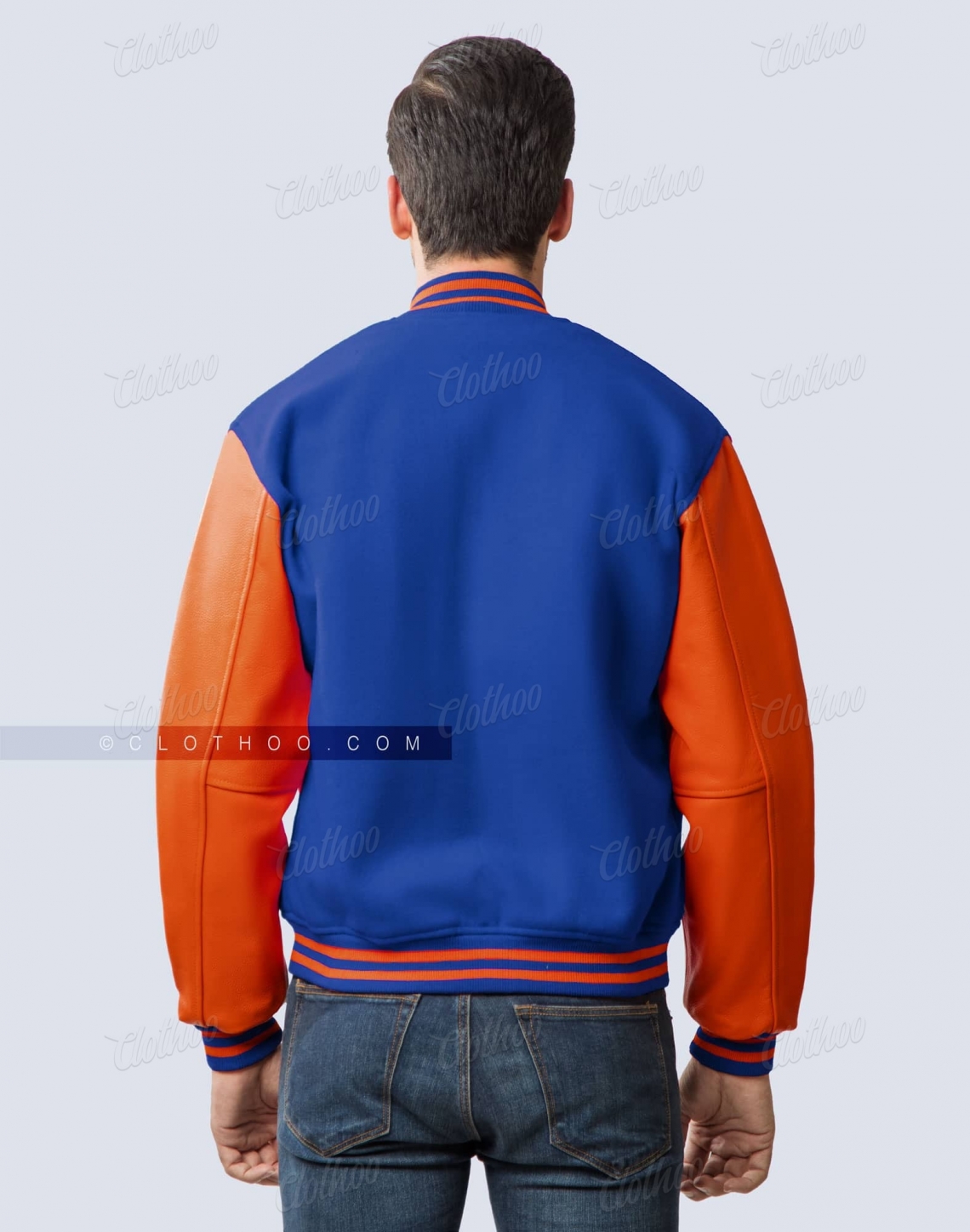 Virginia State University Varsity Jacket in Royal Blue Wool and Orange Sleeves