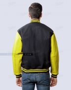 Black Wool Body & Yellow Leather Sleeves Varsity Jacket Back