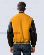 Athletic Gold Letterman Jacket with Black Leather Sleeves.