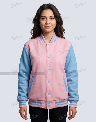 Baby Pink & Sky Blue Wool Varsity Jacket (Women)