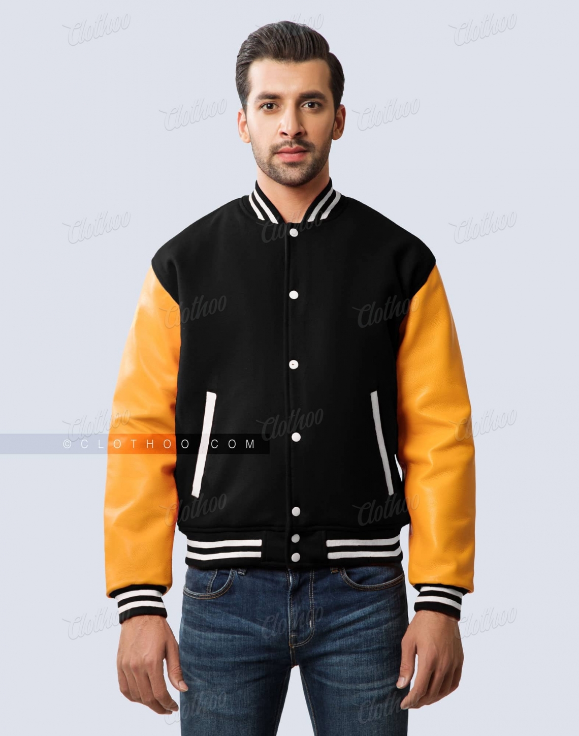 Black Wool Body & Athletic Gold Leather Sleeves Letterman Jacket