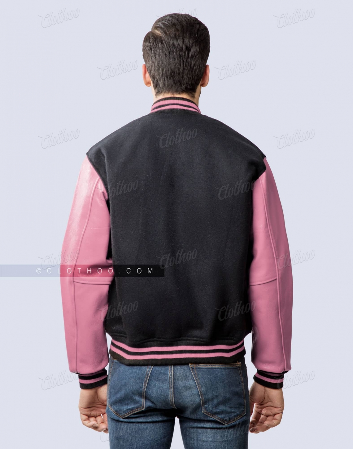 Letterman Jacket in Black Body and Baby Pink Sleeves