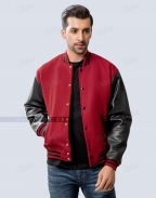 Cardinal Body and Black Sleeves Letterman Jacket