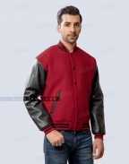 Cardinal Wool Body Black Leather Sleeves Letterman Jacket