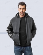 Dark Grey and Black Letterman Hoodie Casual Pose