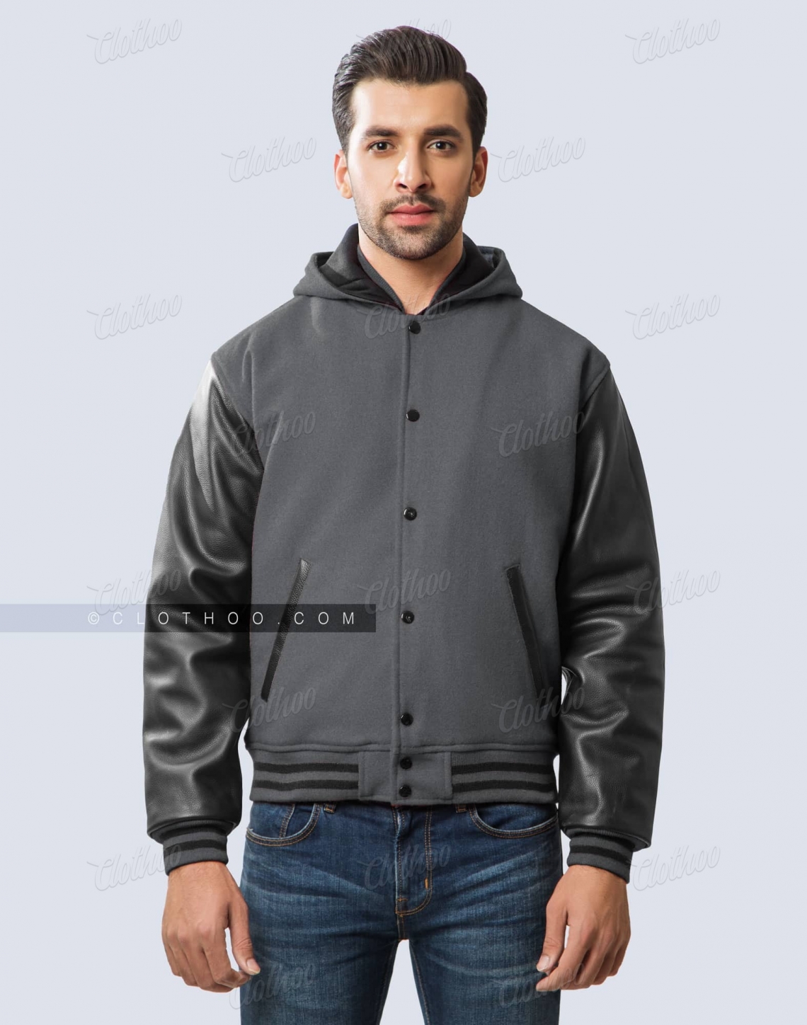 Dark Grey and Black Letterman Hoodie