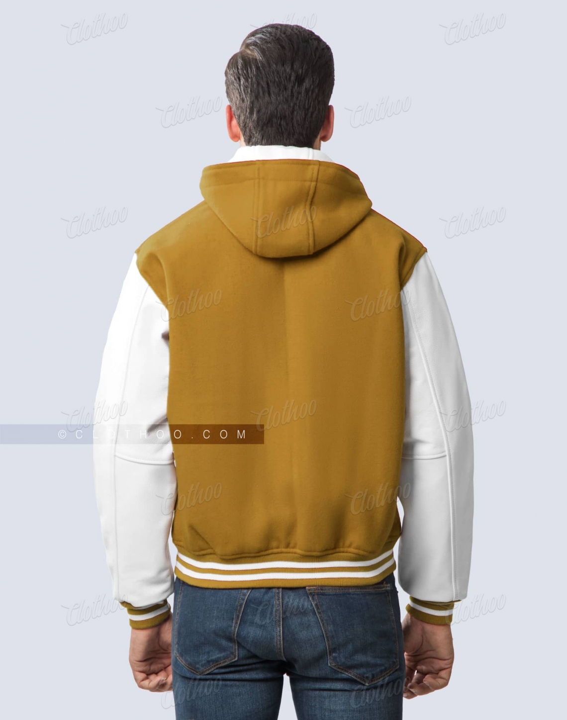 Old Gold Letterman Jacket with Hood Back