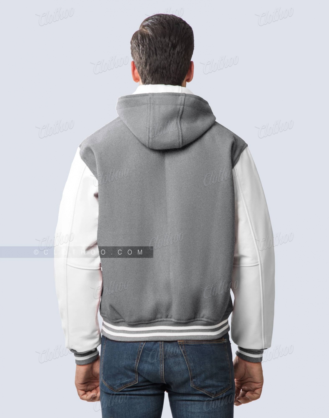 High School Hooded Light Grey Letterman Jacket