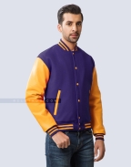Dark Purple Wool Body & Athletic Gold Leather Sleeves Letterman Jacket