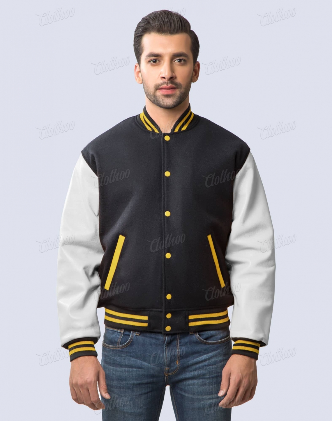 Black Wool Body & White Leather Sleeves Athletes Letterman Jacket