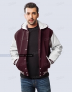 Maroon letterman jacket with hood Casual