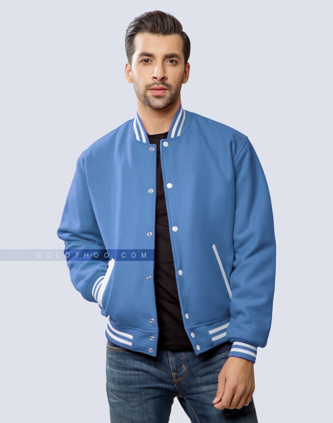 Melton Wool Varsity Jacket Baby Blue Girls