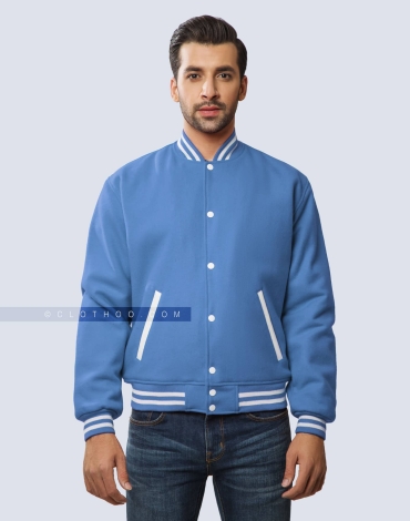 Sky Blue Wool Varsity Jacket