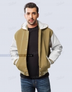 Mens Leather Hooded Varsity Jacket