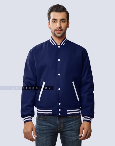 Navy Wool Varsity Jacket