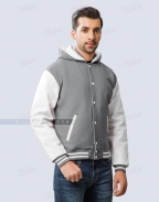 School Varsity Jacket Hooded Light Grey