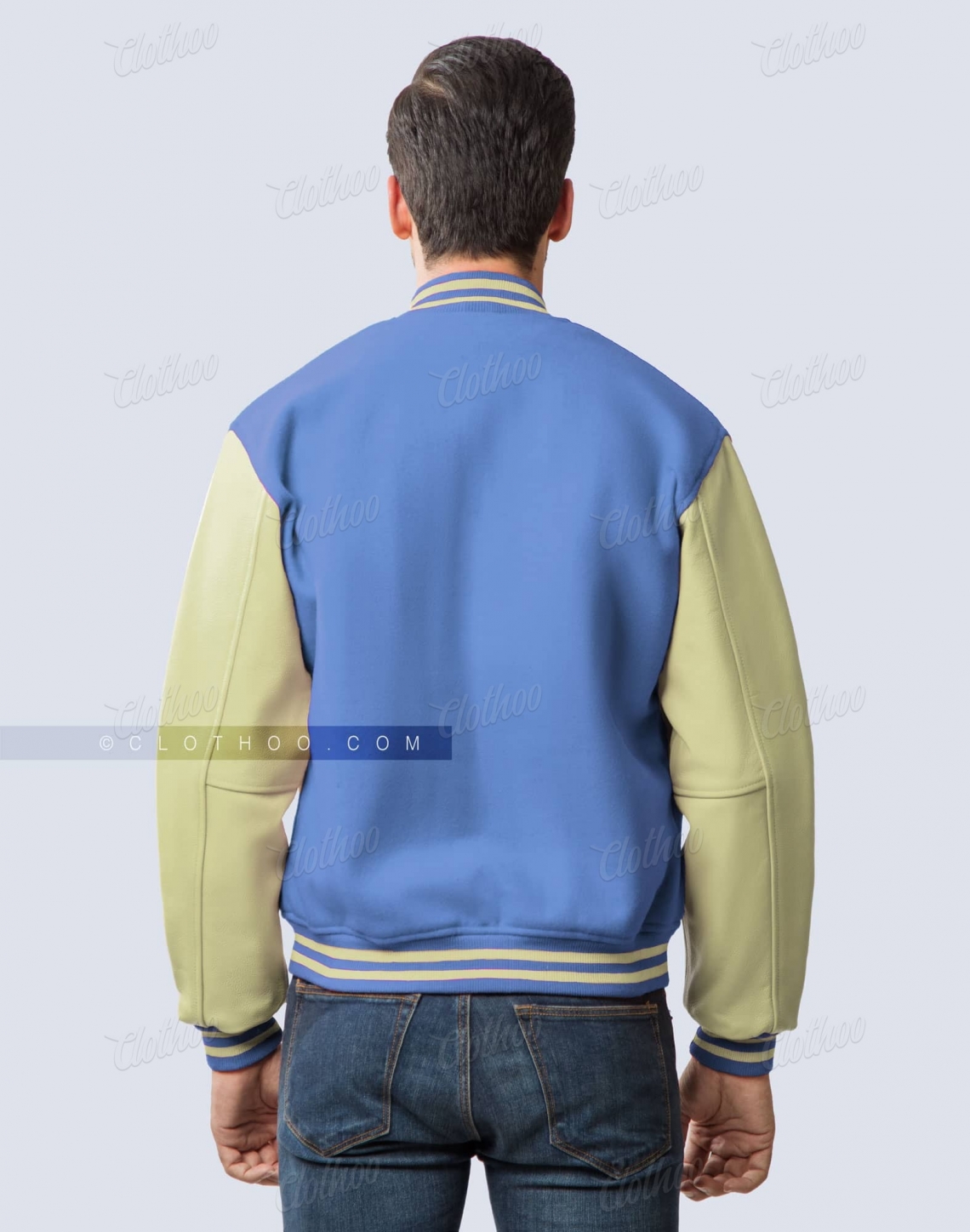 Monster Sky Blue & Cream Leather Varsity Jacket