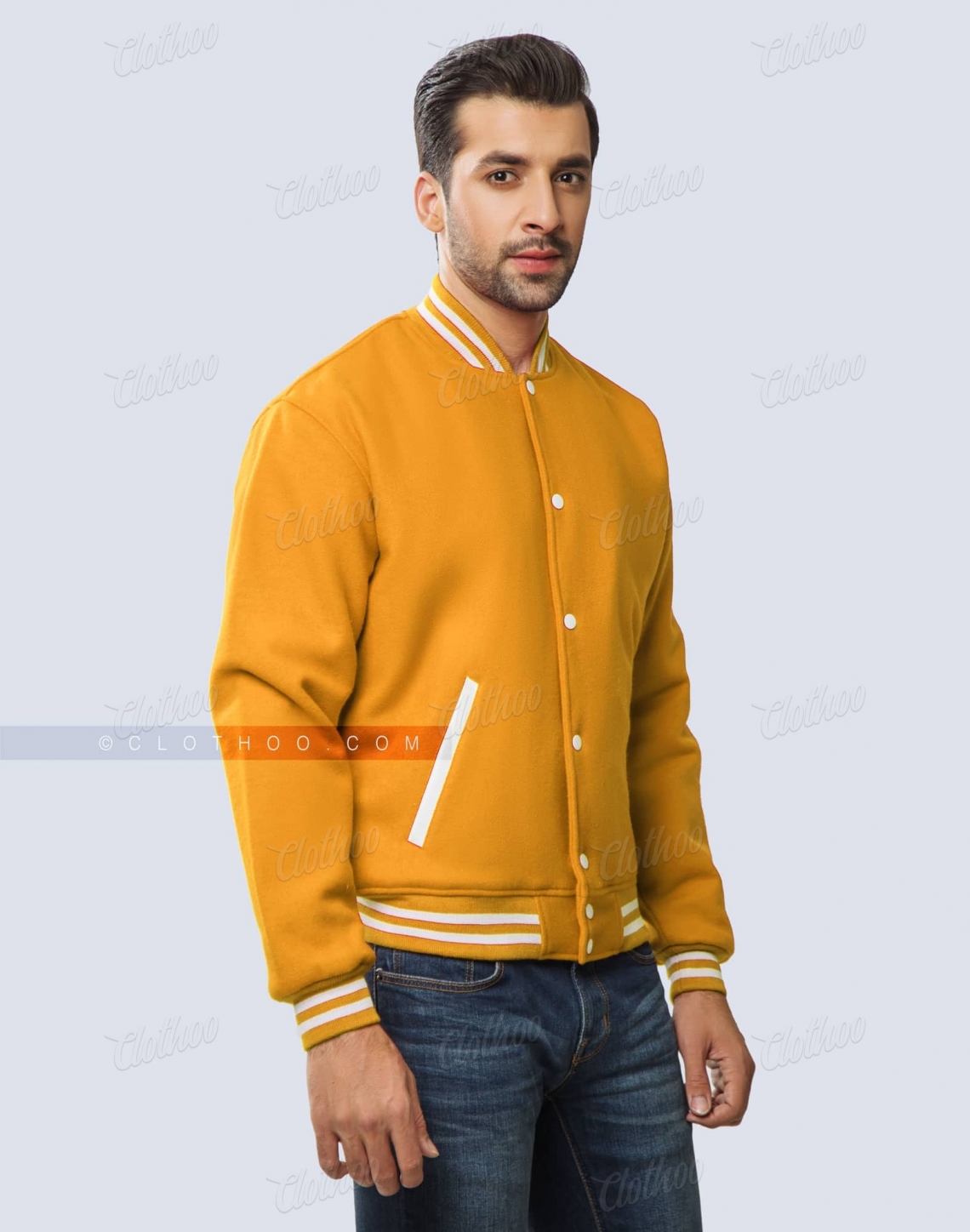 Athletic Gold Wool Letterman Jacket side